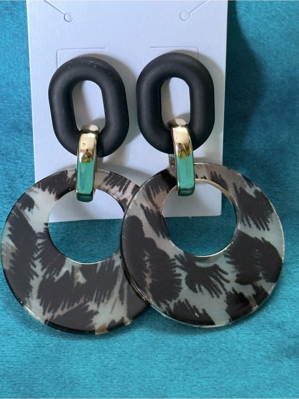 Black & Gray Patterned Hoop Drop Earrings  Women Jewelry NEW
